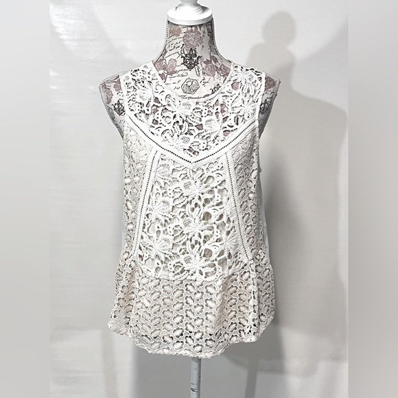 TINY for ANTHROPOLOGIE Ivory lace‎ sleeveless top size S. - Picture 1 of 10